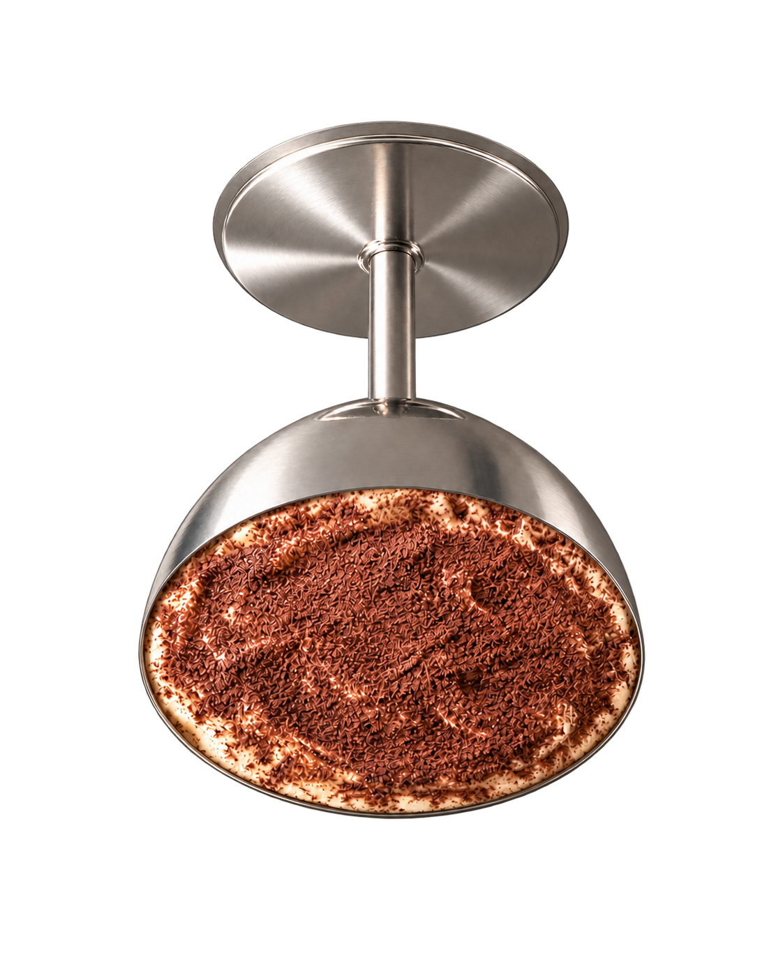 Tiramisù served in a stainless steel dessert cup